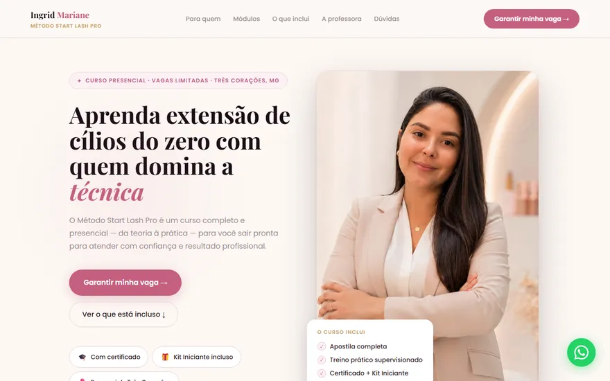 Site do curso Método Start Lash Pro
